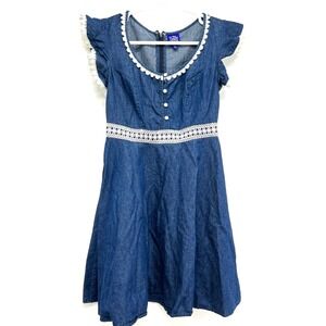 Disney Beauty and the Beast Girl Blue Denim Dress with Lace Zip Back Size XS